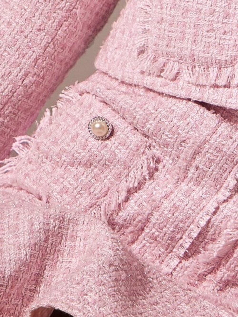 Pink Romantic Women's Pearl Buttons, Ruffle Hem tweed Mini Skirt , - Picture 7 of 7